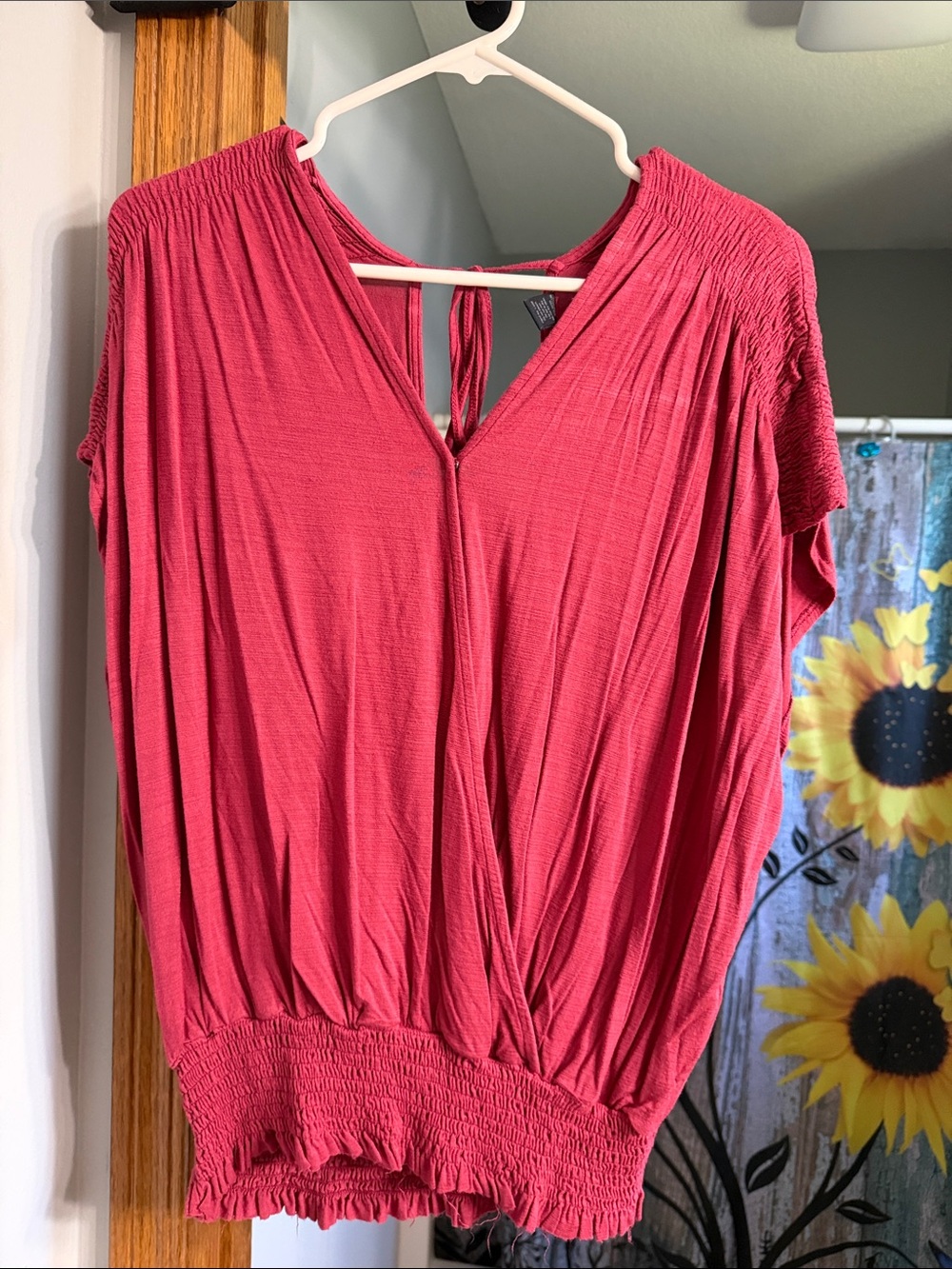 Daytrip Raspberry Pink V-Neck Blouson Tie-Back Top